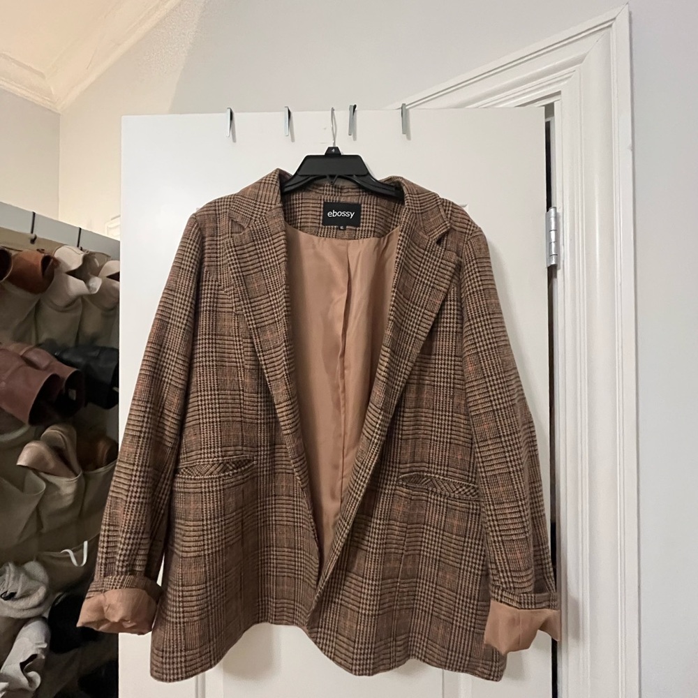 Ebossy Brown Plaid Blazer with Tan Lining